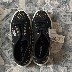 Superga Kids Black and Gold Sneakers